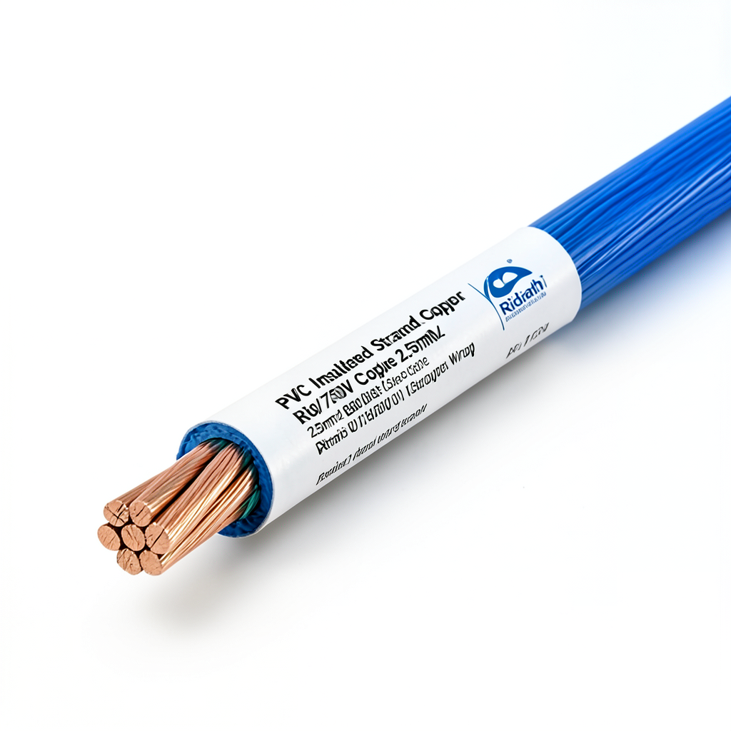 سلك مفرد نحاس مجدول معزول PVC، مساحة مقطع 2.5 ملم، 450/750 فولت، لون أزرق | مجموعة كابلات الرياض