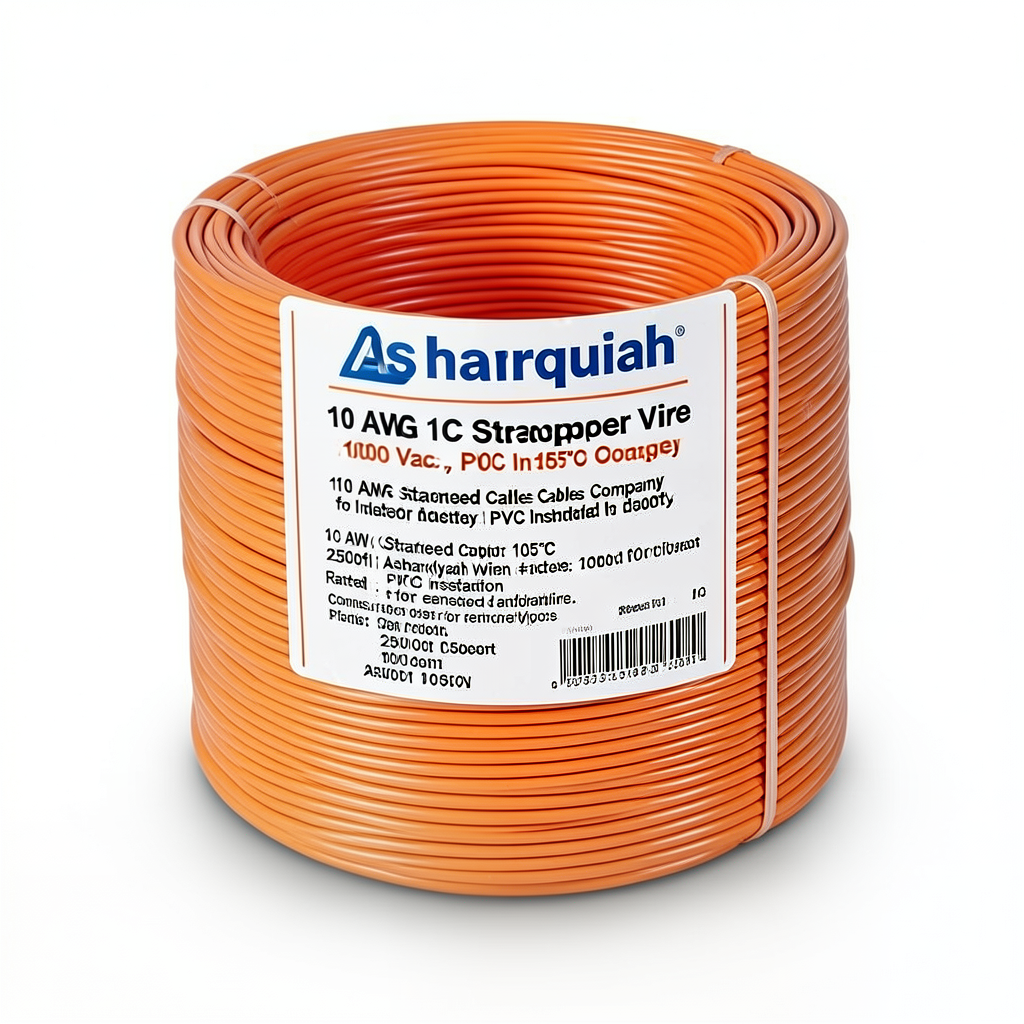 سلك مفرد 10 AWG نحاس مجدول 1000 فولت، معزول PVC +105°C، برتقالي، طول 2500 قدم | شركة كابلات الشرقية للصناعة