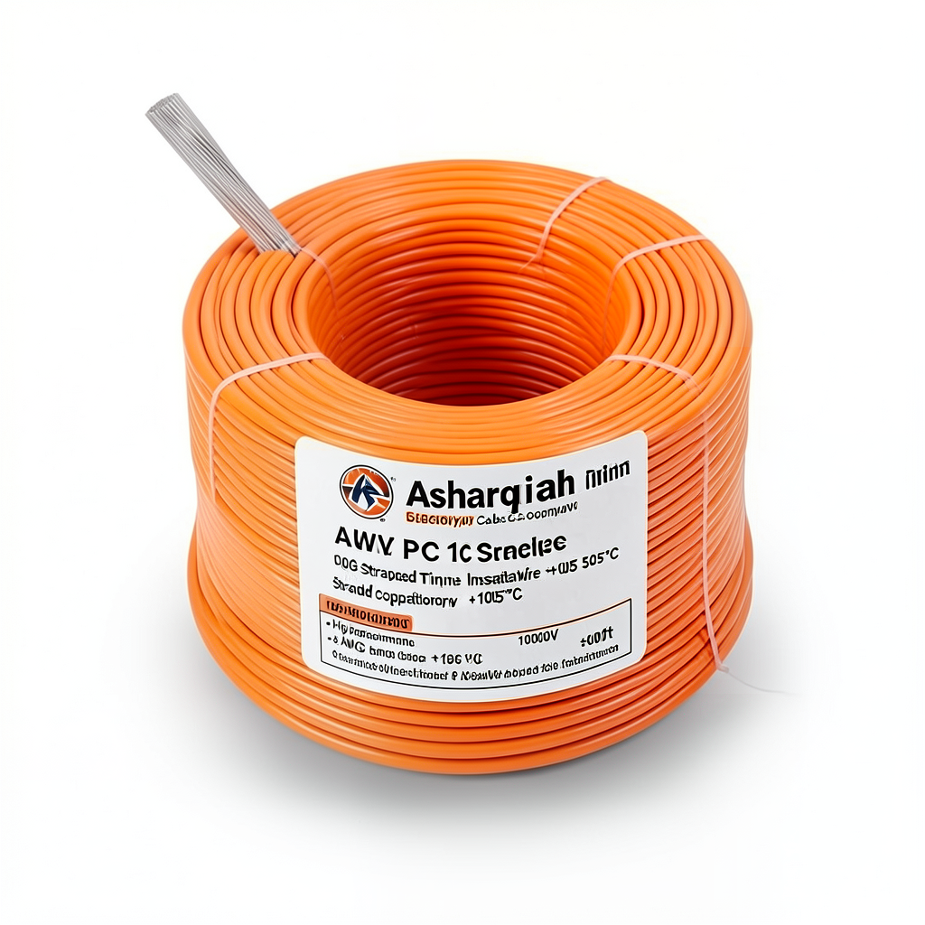 سلك مفرد نحاس مجدول 8 AWG مطلي قصدير 1000 فولت عزل PVC +105°C برتقالي طول 500 قدم | شركة كابلات الشرقية للصناعة