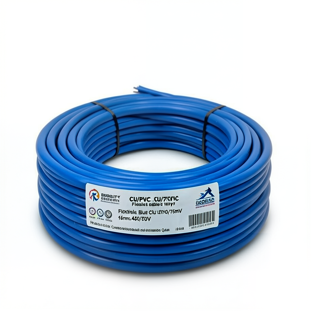 لفة سلك نحاس شعر CU/PVC مقاس 16mm2، 450/750 فولت، أزرق | شركة كابلات جدة