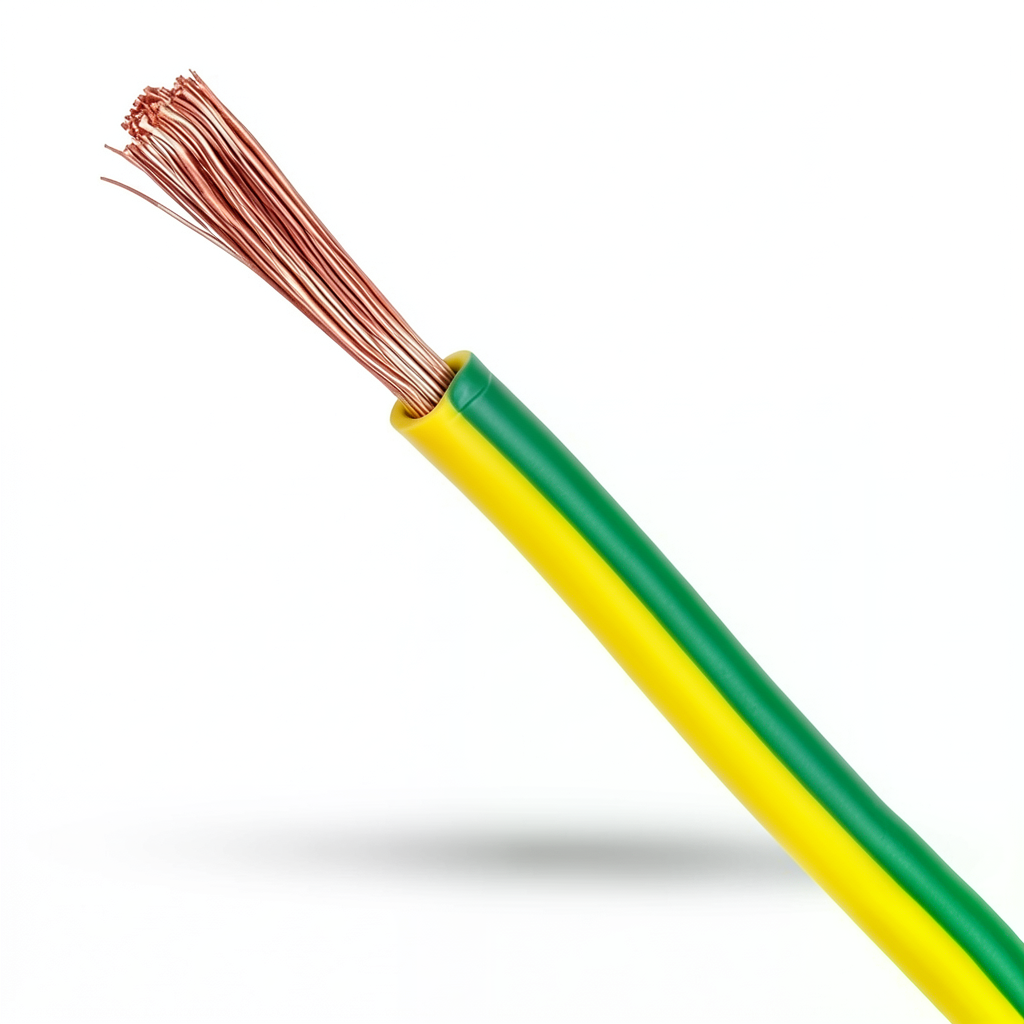 سلك تأريض نحاس شعر CU/PVC مساحة مقطع 4 ملي، 450/750 فولت، اخضر/اصفر