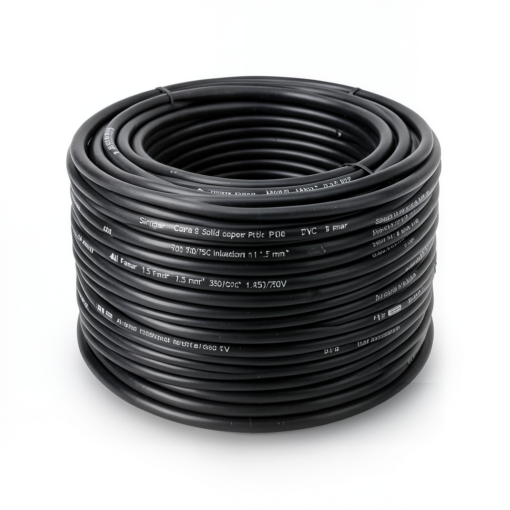 سلك نحاس مصمت احادى النواة PVC عزل 70º مقاس 1.5 مم² 450/750 فولت طول 300 قدم لون اسود | شركة الفنار