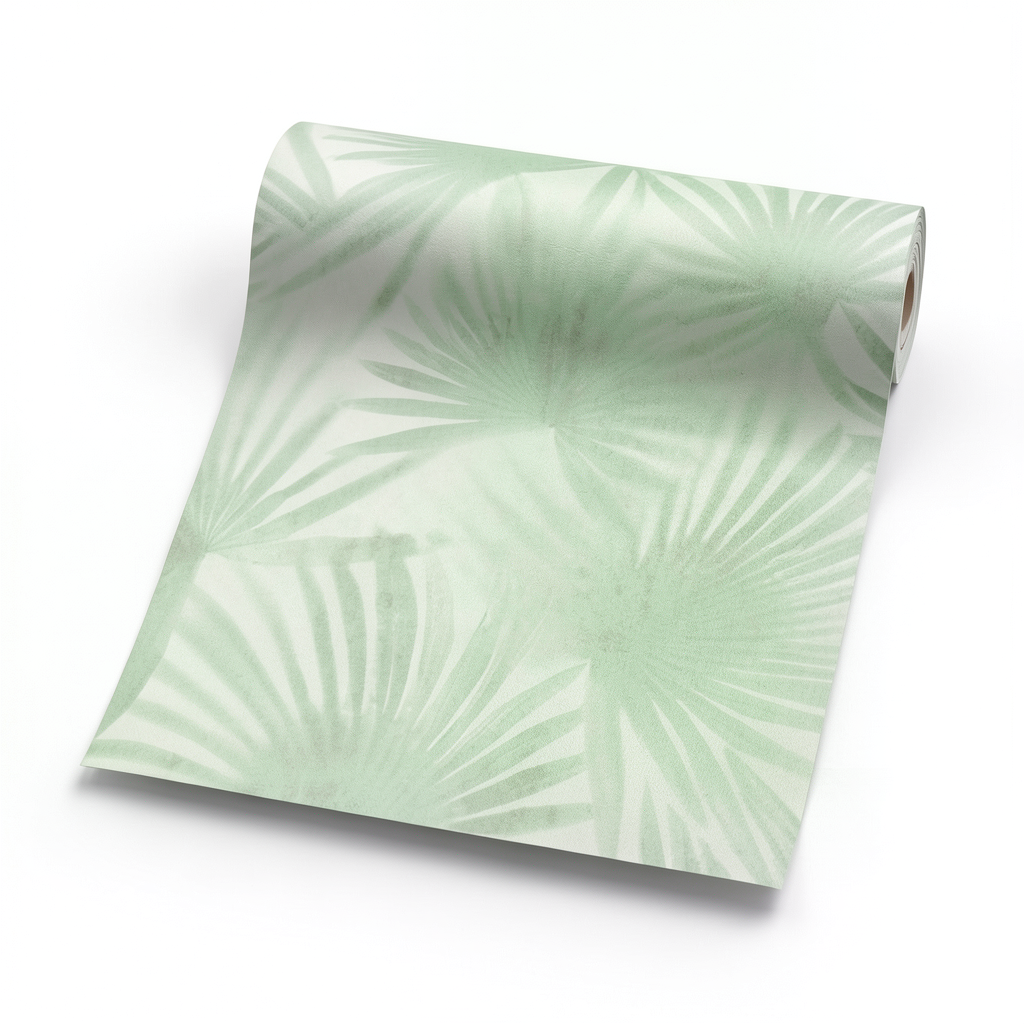 Italian Wallpaper Leaf-Patterned Design 10mx1.06m Pale Green