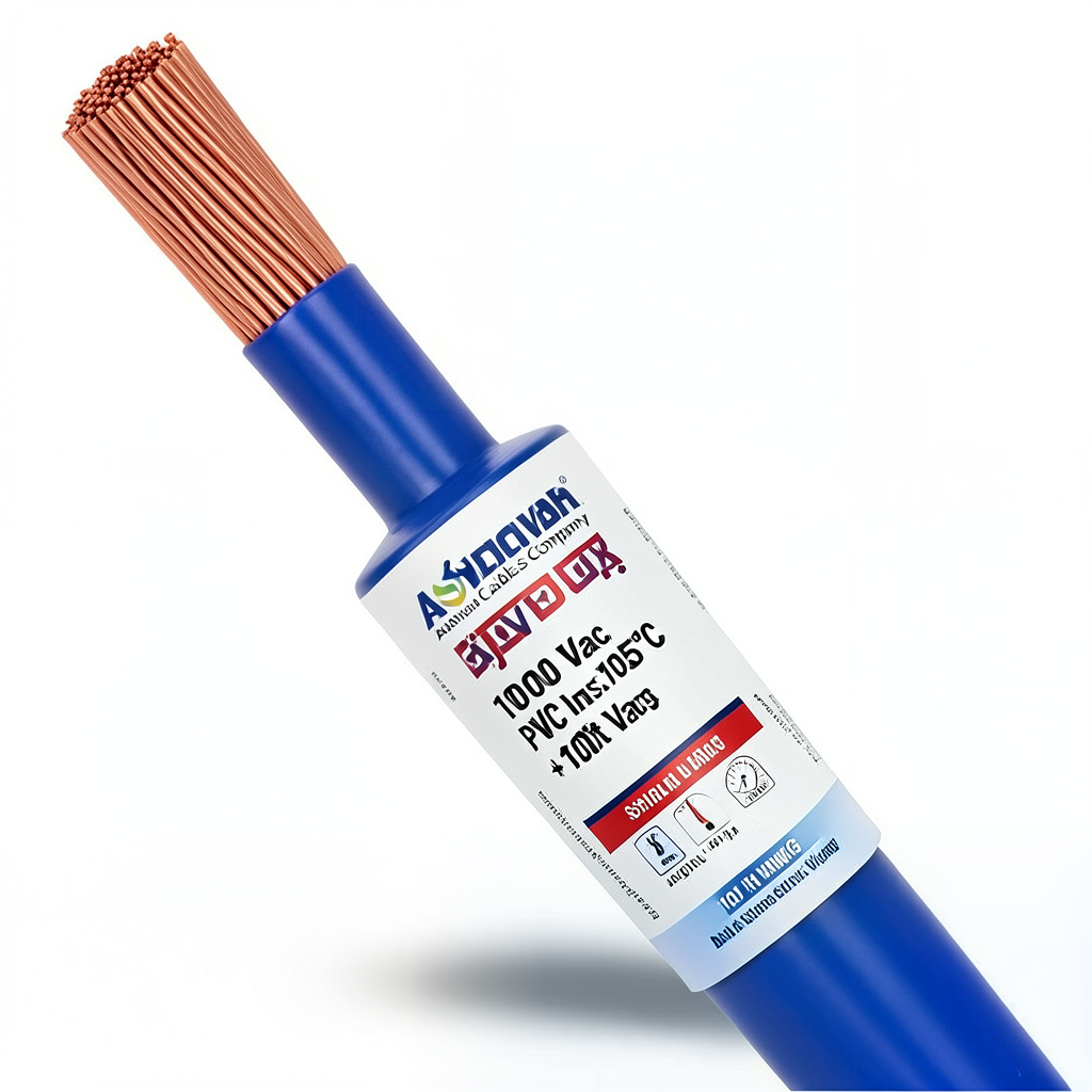 10 AWG 1C Stranded Copper Wire, 1000 Vac, PVC Insulation (+105°C) Blue, 2500ft Length | Asharqiyah Cables Company for Industry