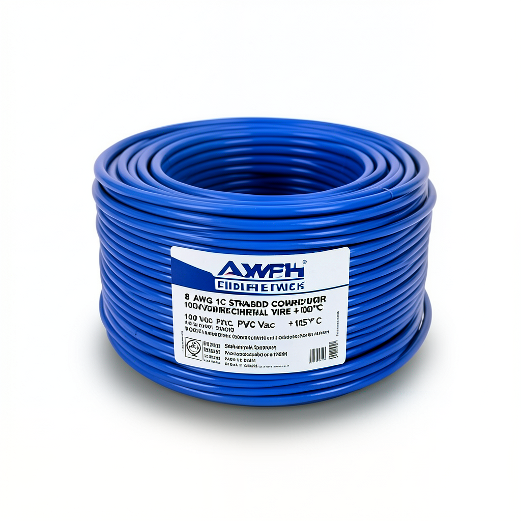 سلك كهرباء مفرد 8 AWG نحاس مجدول 1000 فولت، عزل PVC +105°C أزرق، طول 500 قدم | شركة كابلات الشرقية للصناعة