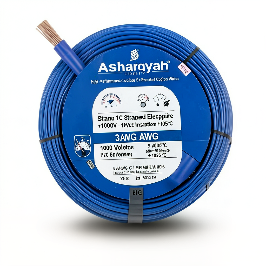 3 AWG 1C Stranded Copper Electric Wire, 1000 Volts, PVC Insulation +105°C Blue, 500 ft | Asharqiyah Cables Company for Industry
