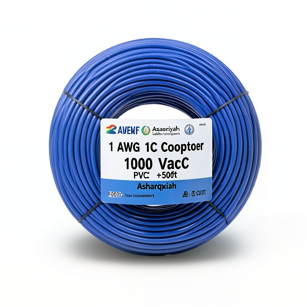 1 AWG 1C Stranded Copper Wire, 1000 Vac, PVC Insulation +105°C, Blue, 500ft | Asharqiyah Cables Company for Industry