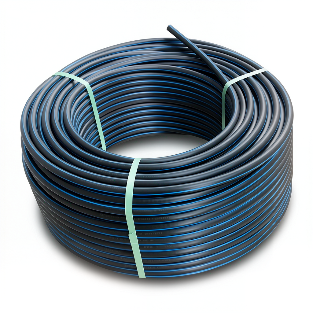 HDPE Plastic Coil Pipe Nominal Pressure 3.2 Bar PE 100 OD 63 mm SDR 41 Black with Blue Stripes