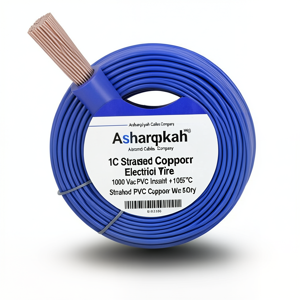 سلك كهرباء مفرد 4/0 AWG نحاس مجدول 1000 فولت معزول PVC +105°C أزرق طول 500 قدم | شركة كابلات الشرقية للصناعة