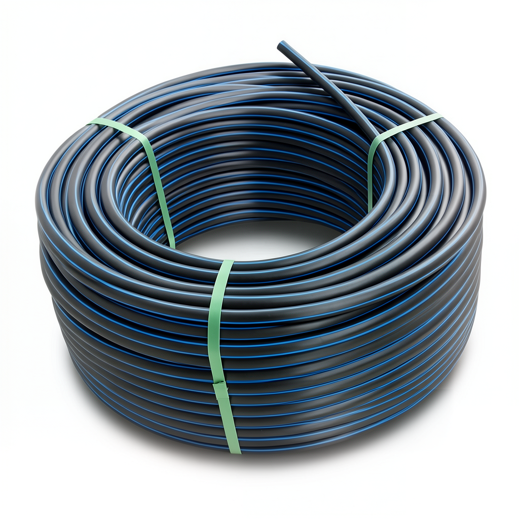 HDPE Plastic Coil Pipe Nominal Pressure 3.2 Bar PE 100 OD 140 mm SDR 41 Black with Blue Stripes