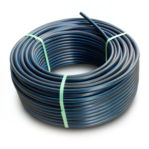 HDPE Plastic Coil Pipe Nominal Pressure 3.2 Bar PE 100 OD 160 mm SDR 41 Black with Blue Stripes