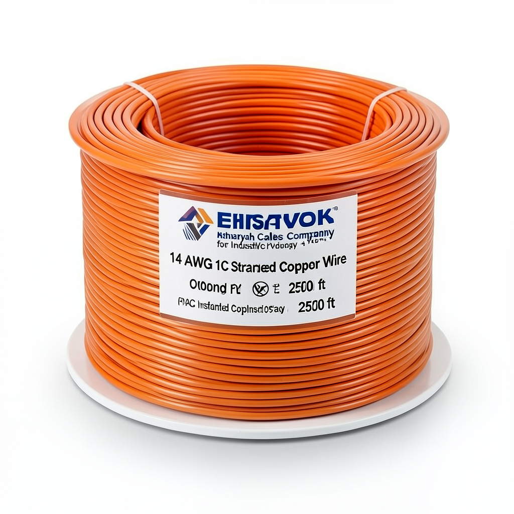 14 AWG 1C Stranded Copper Wire, 1000V, PVC Insulated +105°C, Orange, 2500 ft | Asharqiyah Cables Company for Industry
