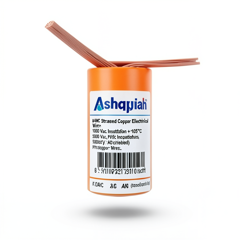 سلك كهرباء مفرد 8 AWG نحاس مجدول 1000 فولت، عزل PVC +105°C برتقالي، طول 500 قدم | شركة كابلات الشرقية للصناعة