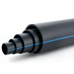 HDPE Polyethylene Pipe Nominal Pressure 19.2 Bar PE 100, 200 mm SDR 7.4 Black with Blue Stripes