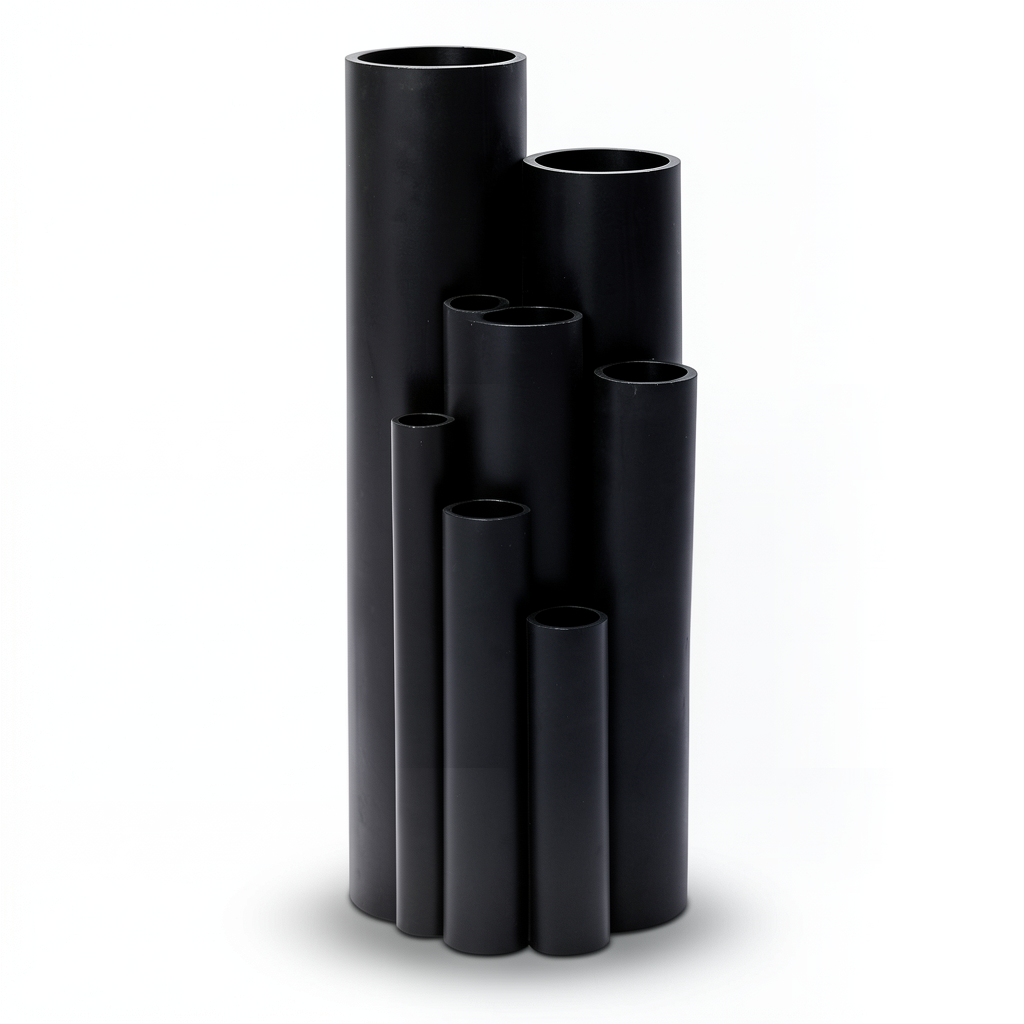 مواسير بلاستيك HDPE ضغط 6 بار PE 80 قطر خارجي 160 mm سماكة 7.3 mm لون اسود شركة المنار