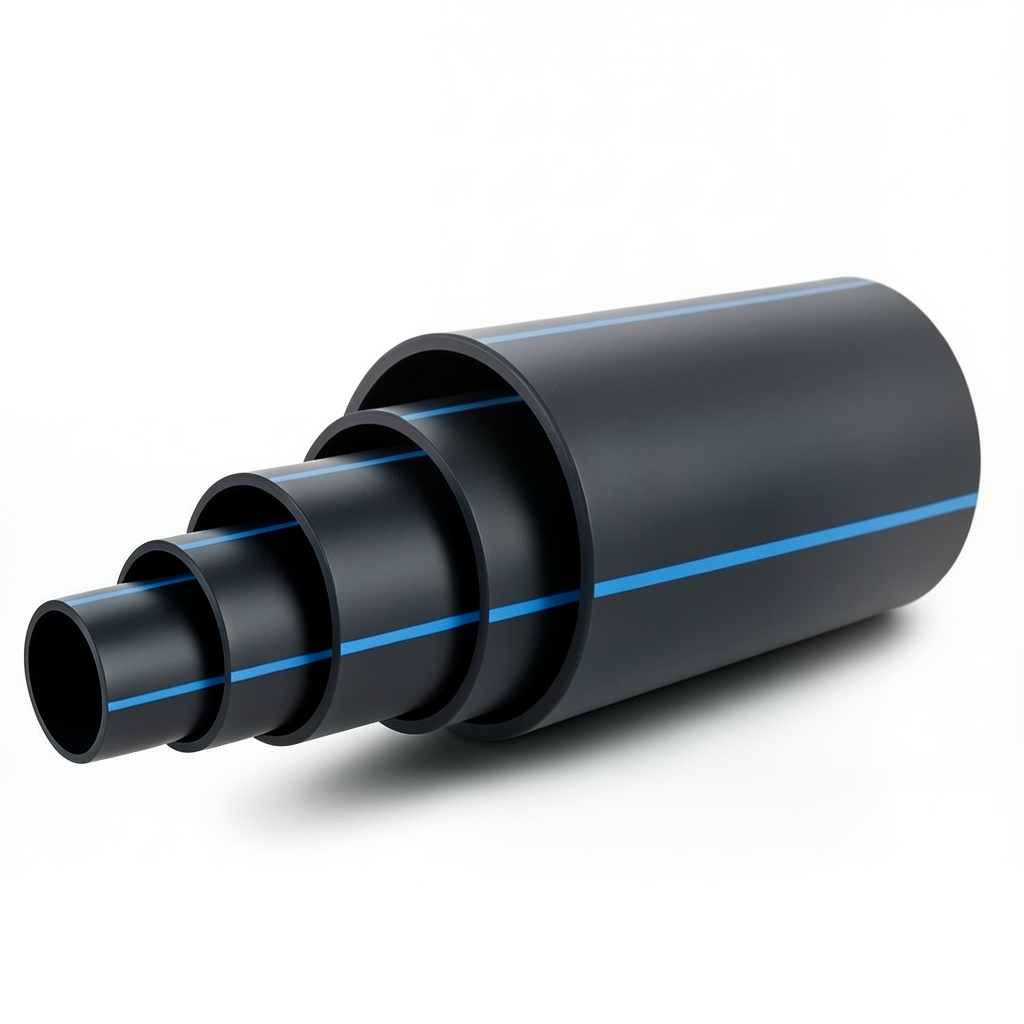 HDPE Polyethylene Pipe Nominal Pressure 19.2 Bar PE100 OD 400 mm SDR 7.4 Black with Blue Stripes