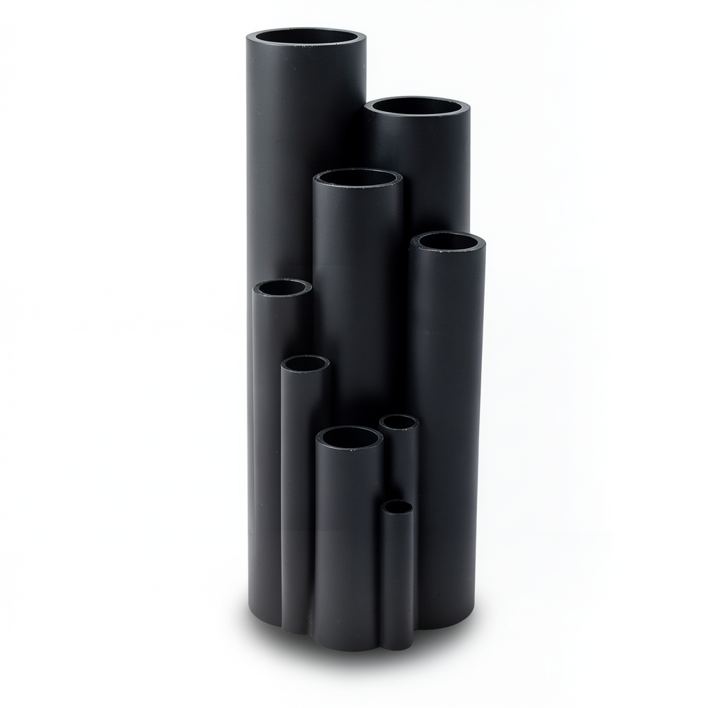أنابيب HDPE ضغط 16 بار PE 100 مقاس 200 مم سمك 18.2 مم لون أسود