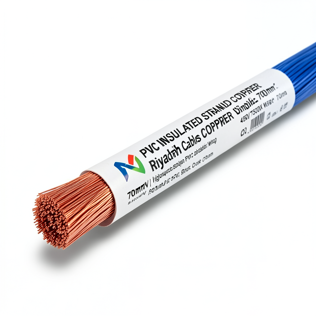 سلك مفرد نحاس مجدول عزل PVC، مساحة مقطع 70 ملم2، 450/750 فولت، أزرق | مجموعة كابلات الرياض
