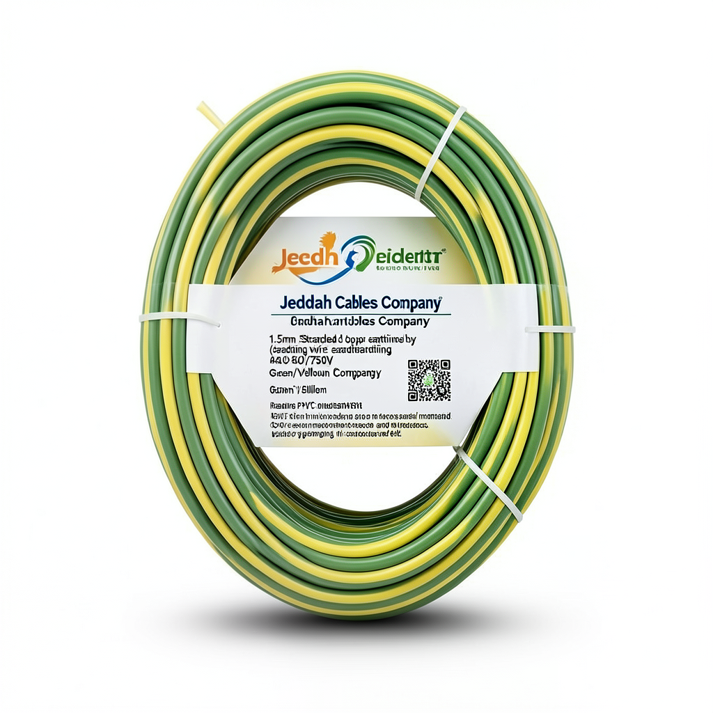 سلك تأريض نحاس مجدول 1.5mm 450/750V، أخضر/أصفر | شركة كابلات جدة