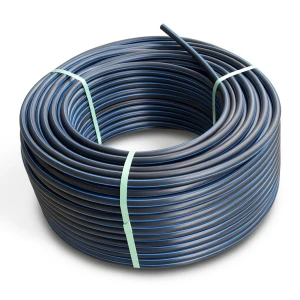 لفة أنابيب HDPE ضغط 4 بار PE100 قطر خارجي 63 مم SDR 33 أسود مع خط أزرق