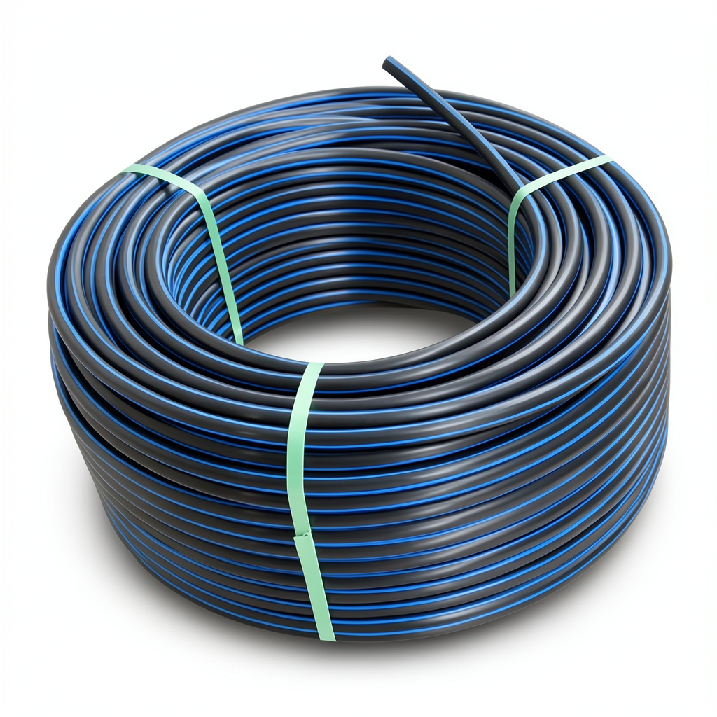 HDPE Plastic Coil Pipe PN 4 Bar PE 100 OD 75 mm SDR 33 Black with Blue Stripes