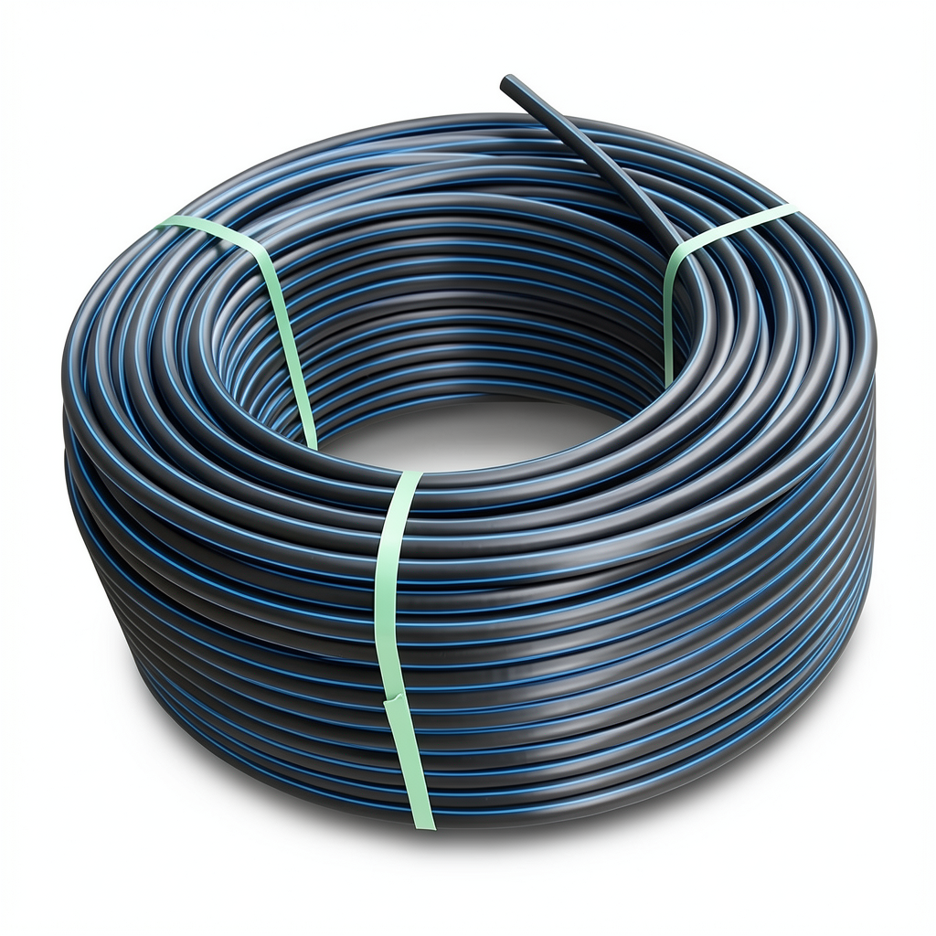 لفة أنابيب بلاستيك HDPE ضغط 4 بار PE 100 قطر خارجي 90 مم SDR 33 أسود مع خط أزرق