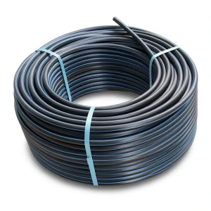 لفة أنابيب بلاستيك HDPE ضغط 4 بار PE 100، قطر خارجي 110 مم SDR 33، أسود مع خطوط زرقاء