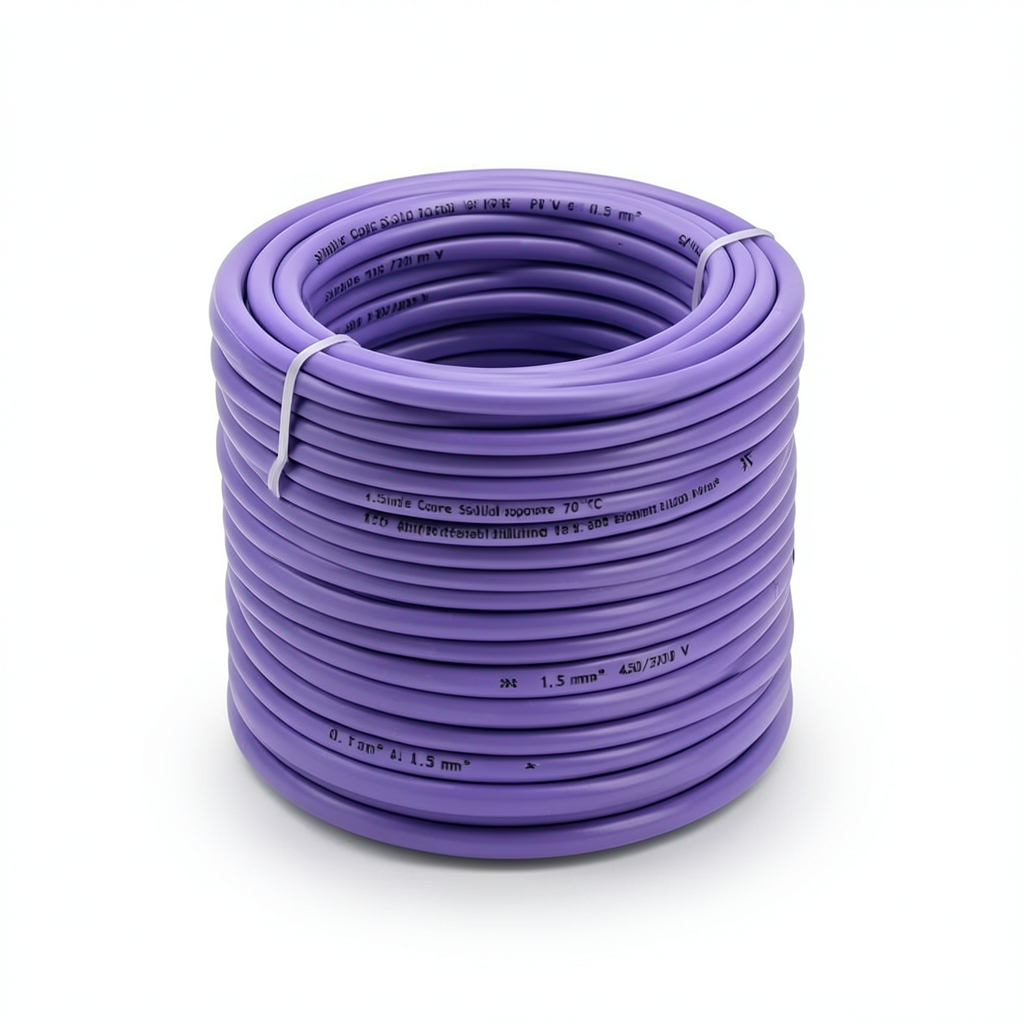 سلك نحاس مصمت احادى النواة معزول PVC 70º مقاس 1.5 مم² 450/750 فولت طول 300 قدم بنفسجي | شركة الفنار