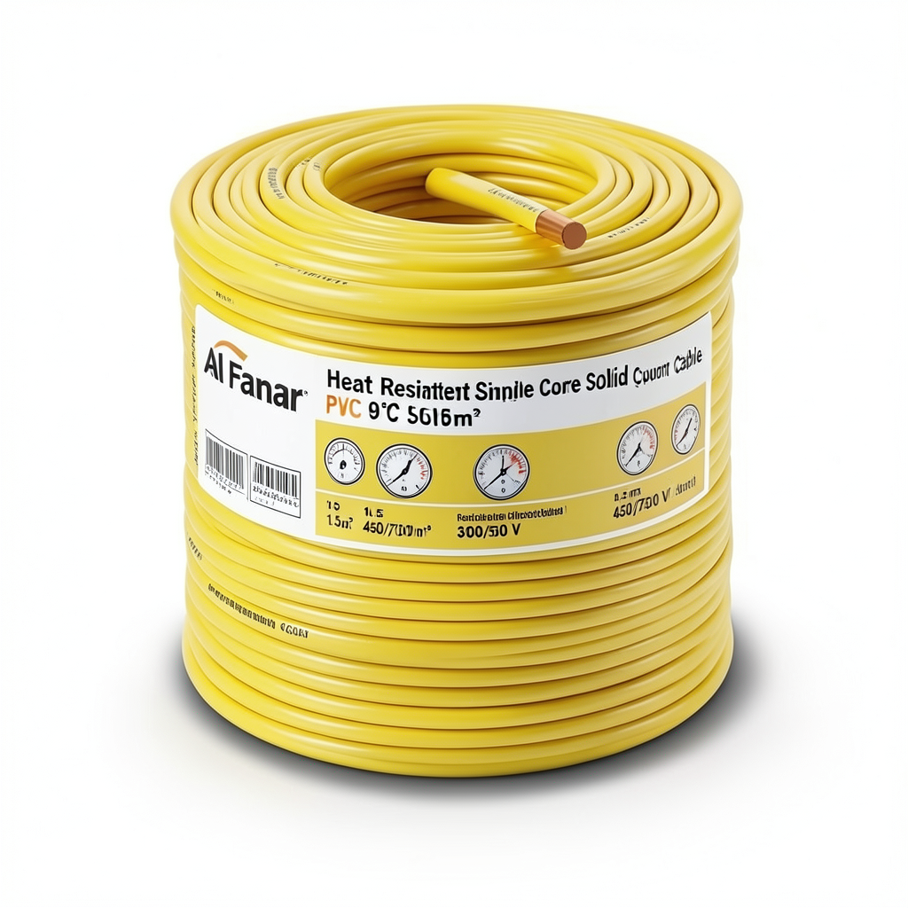 Heat Resistant Single Core Solid Copper Cable PVC 90 ºC Insulation 1.5 mm² 450/750 Volt 300 Feet Yellow | Al Fanar