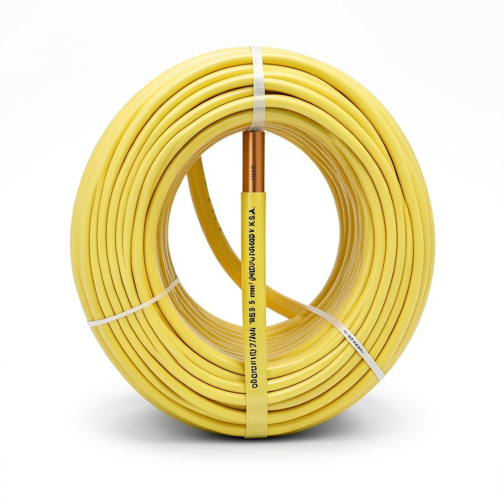 سلك نحاس مصمت مقاوم للحرارة أحادي النواة معزول PVC 90º الفنار مقاس 6 مم² 450/750 فولت طول 300 قدم لون أصفر | شركة الفنار