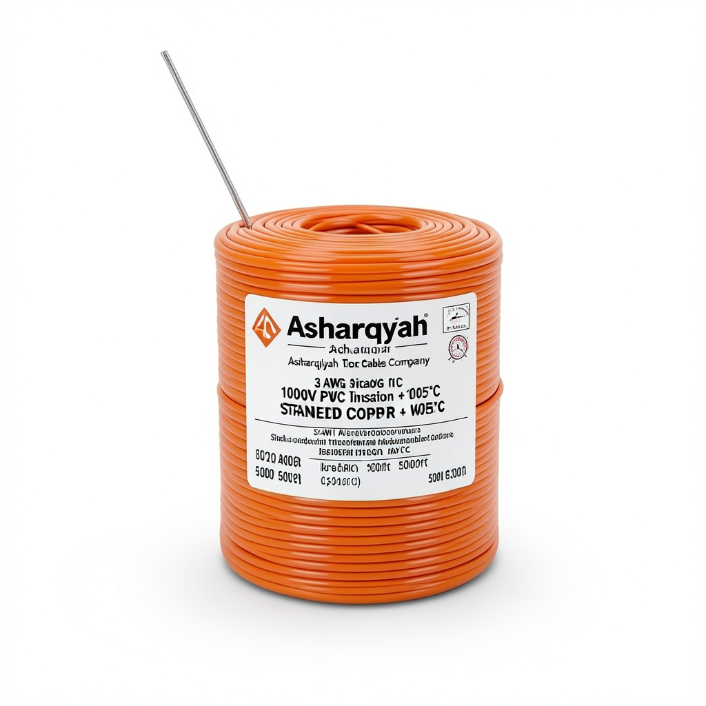 3 AWG 1C Stranded Tinned Copper Wire, 1000V PVC Insulation +105°C Orange, 500ft | Asharqiyah Cables Company for Industry