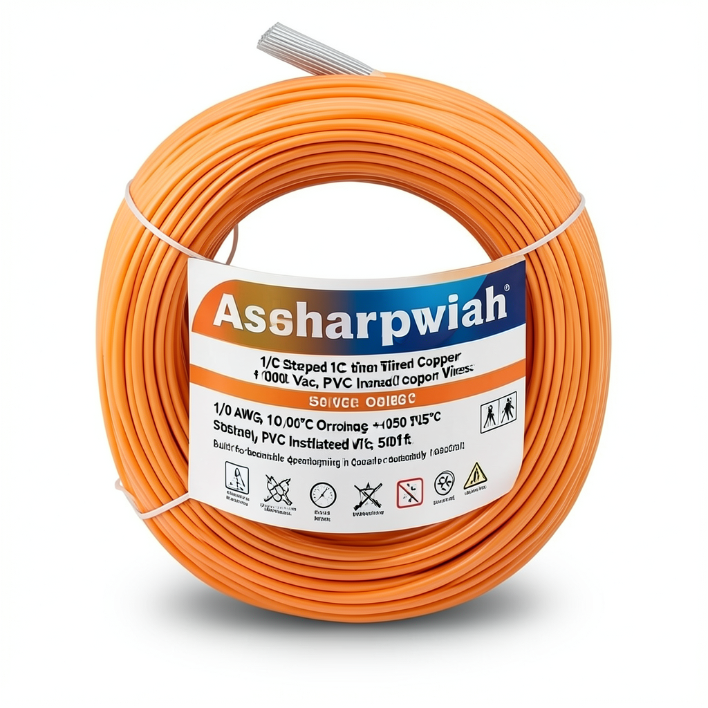 1/0 AWG 1C Stranded Tinned Copper Wire 1000 Vac, PVC Insulated +105°C Orange, 500ft | Asharqiyah Cables Company for Industry
