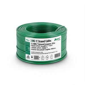 سلك نحاس مجدول مفرد 12 AWG مطلي قصدير 1000 فولت عزل PVC +105°C أخضر طول 2500 قدم | شركة كابلات الشرقية للصناعة
