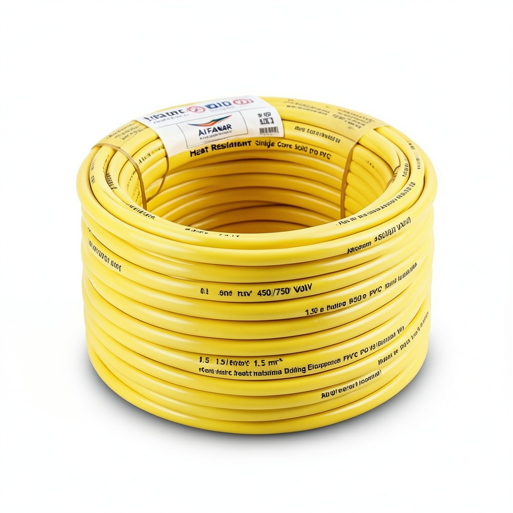 سلك نحاس مصمت مقاوم للحراره احادى النواة معزول PVC 90º 1.5 مم² 450/750 فولت 300 قدم اصفر | شركة الفنار