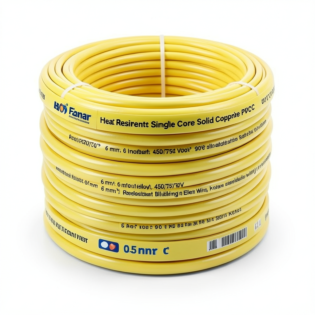 سلك نحاس مصمت مقاوم للحرارة أحادي النواة معزول PVC 90º الفنار مقاس 6 مم² 450/750 فولت طول 300 قدم لون أصفر | شركة الفنار