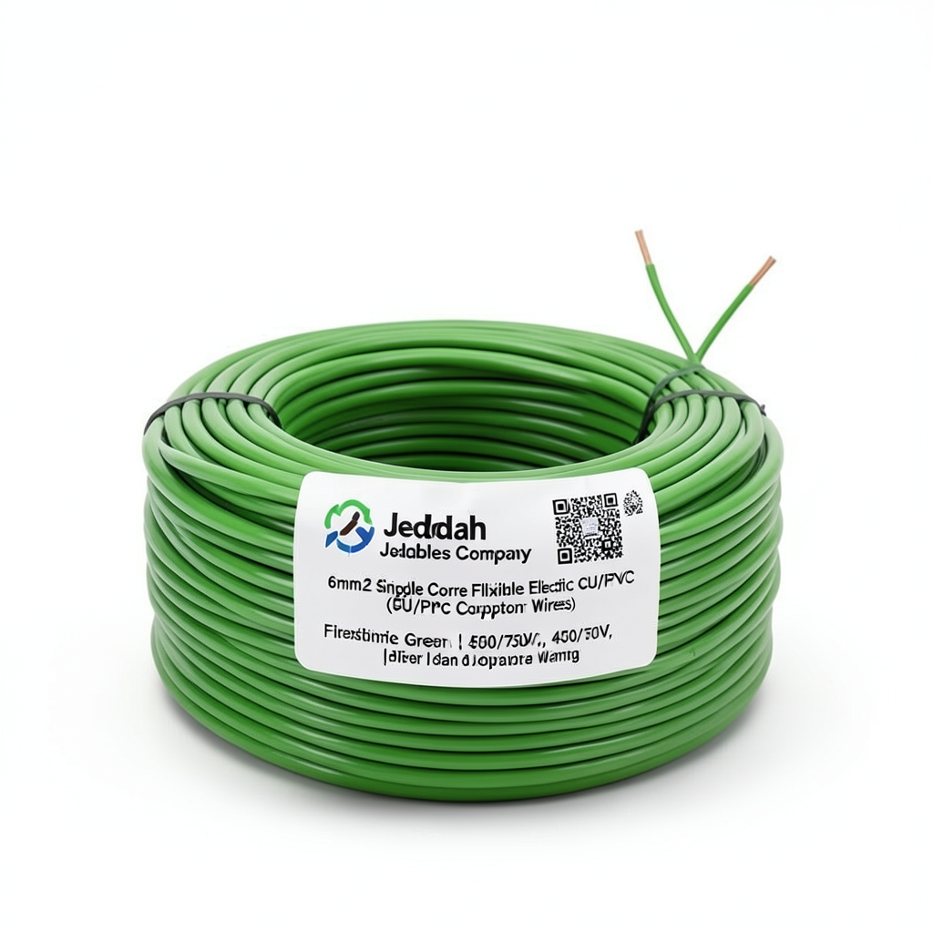 6mm2 Single Core Flexible Electric Wire CU/PVC, 450/750V, Green | Jeddah Cables Company