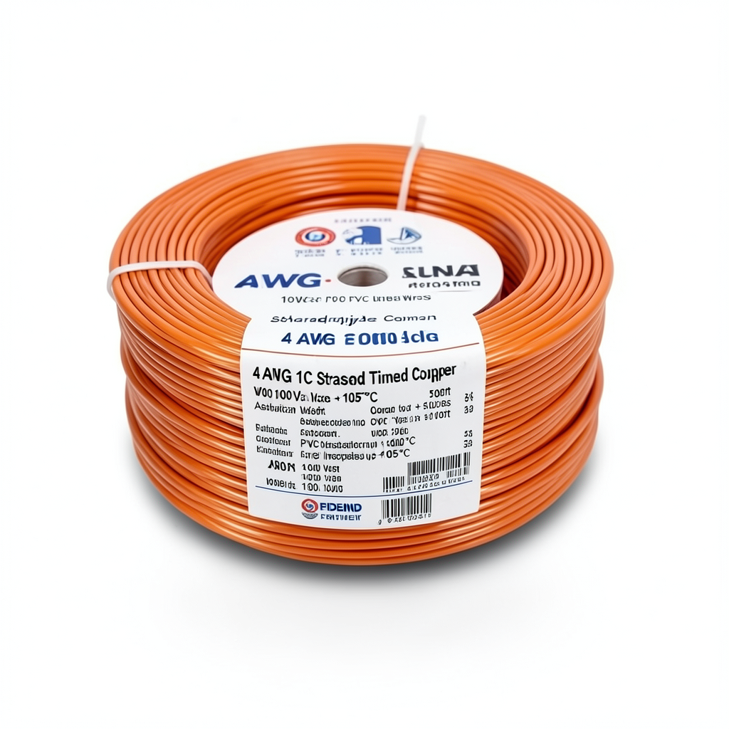 4 AWG 1C Stranded Tinned Copper Wire, 1000 Vac, PVC Insulation +105°C, Orange, 500ft | Asharqiyah Cables Company for Industry