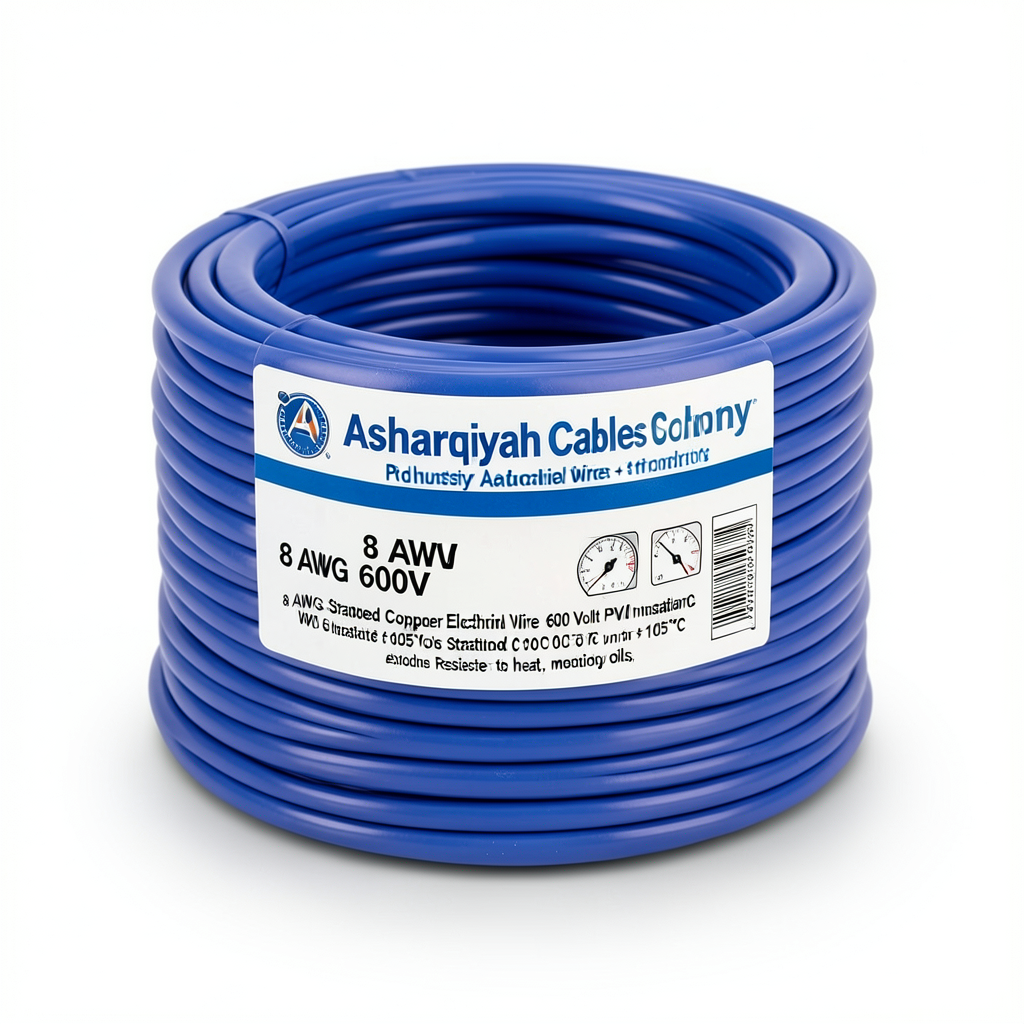 لفة سلك كهرباء 8 AWG نحاس مجدول معزول PVC +105°C ازرق، جهد 600 فولت | شركة كابلات الشرقية للصناعة