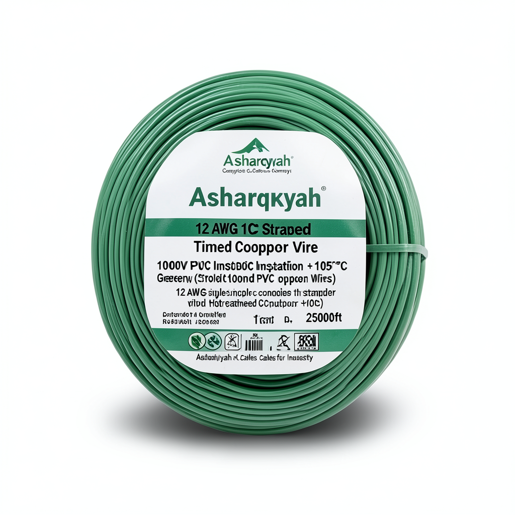 12 AWG 1C Stranded Tinned Copper Wire 1000V PVC Insulation +105°C Green 2500ft | Asharqiyah Cables Company for Industry