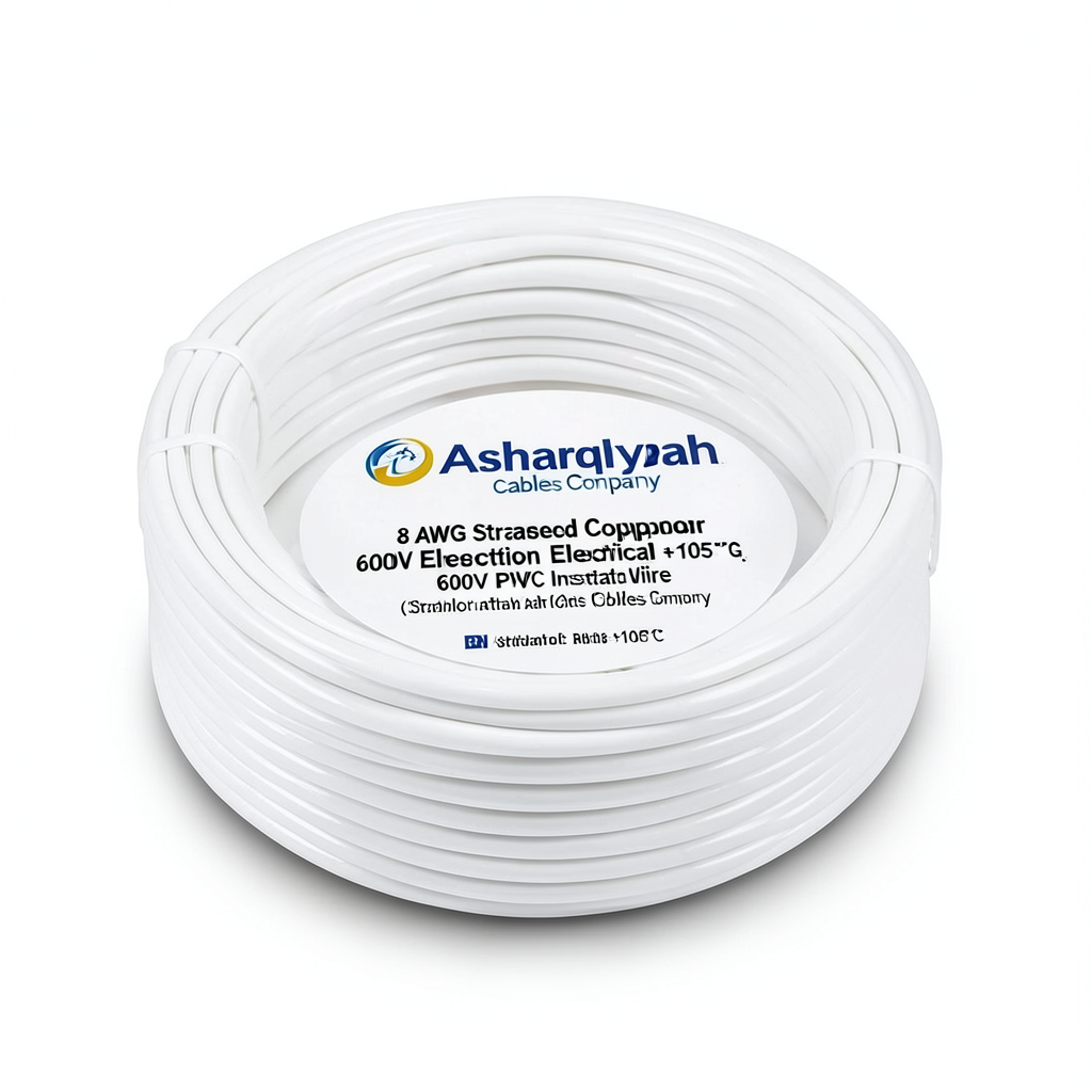 8 AWG Stranded Copper Electrical Wire 600V PVC Insulation +105°C White | Asharqiyah Cables Company for Industry
