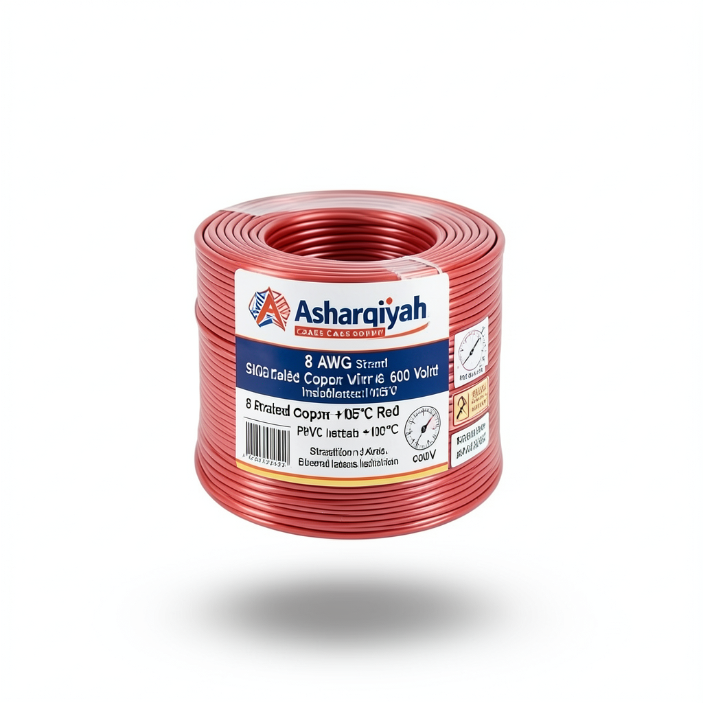 8 AWG Stranded Copper Wire 600 Volt PVC Insulated +105°C Red | Asharqiyah Cables Company for Industry