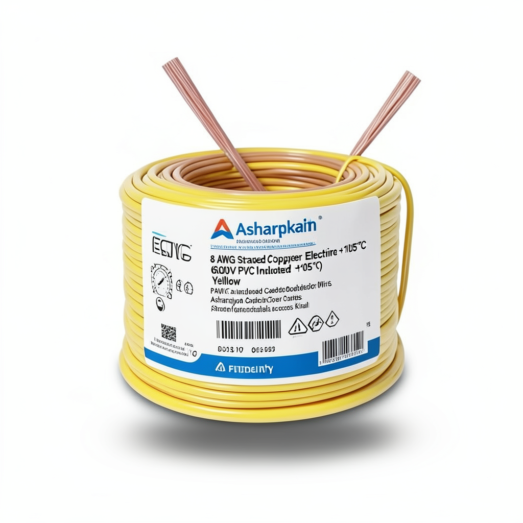 سلك كهرباء 8 AWG نحاس مجدول عزل PVC +105°C اصفر، جهد 600 فولت | شركة كابلات الشرقية للصناعة