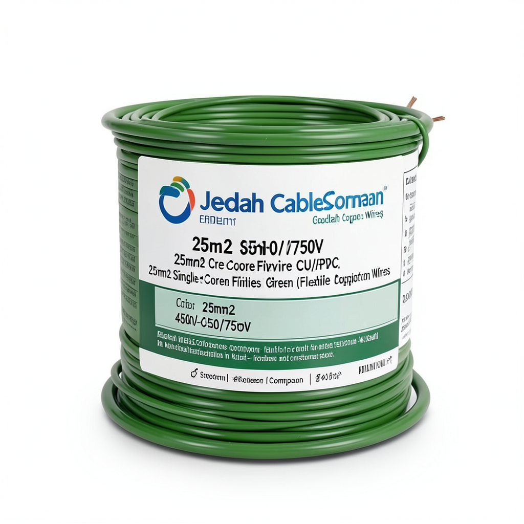 25mm2 Single Core Flexible Wire CU/PVC, 450/750V, Green | Jeddah Cables Company