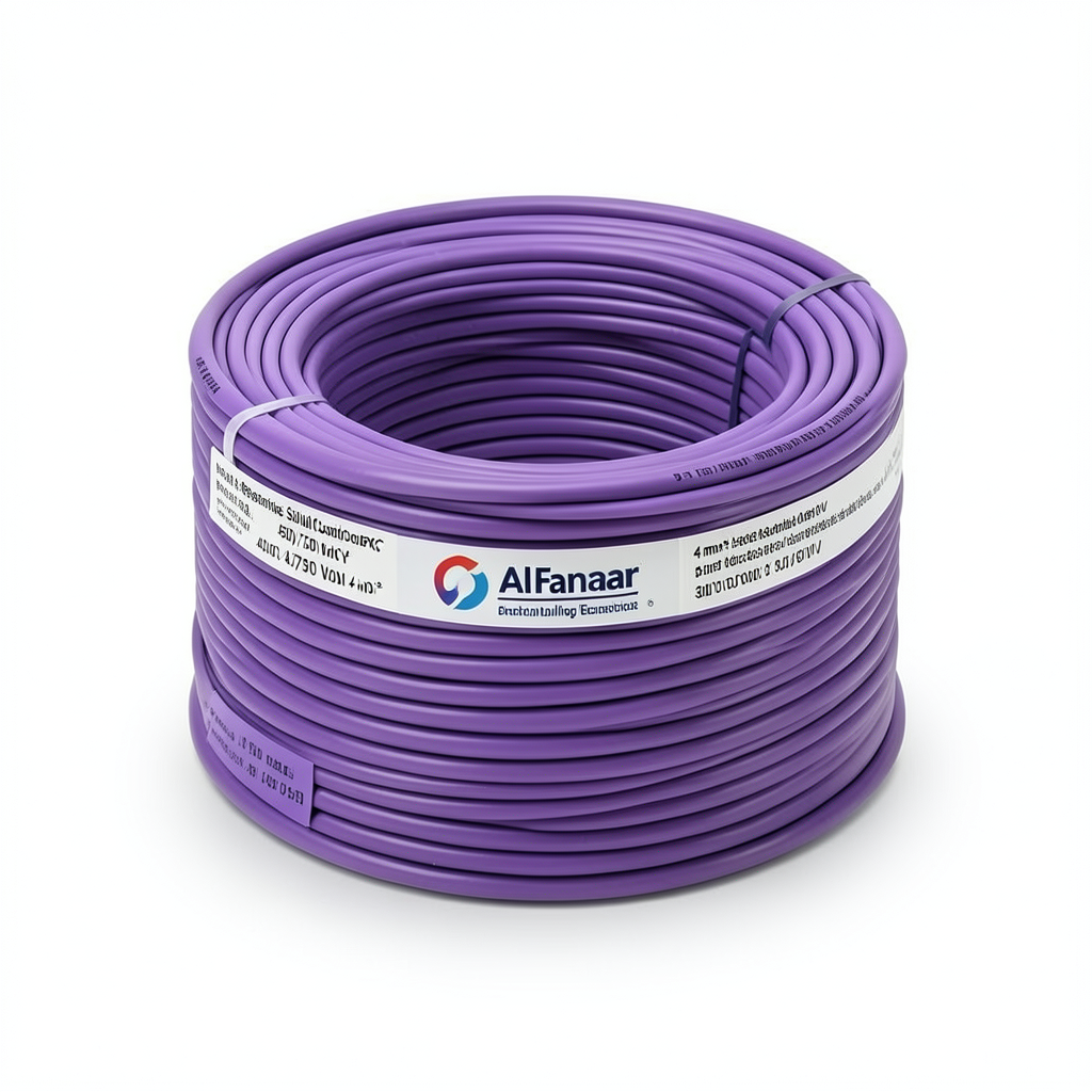 سلك نحاس مصمت مقاوم للحراره احادى النواة معزول PVC 90º مقاس 4 مم² 450/750 فولت طول 300 قدم بنفسجي | شركة الفنار
