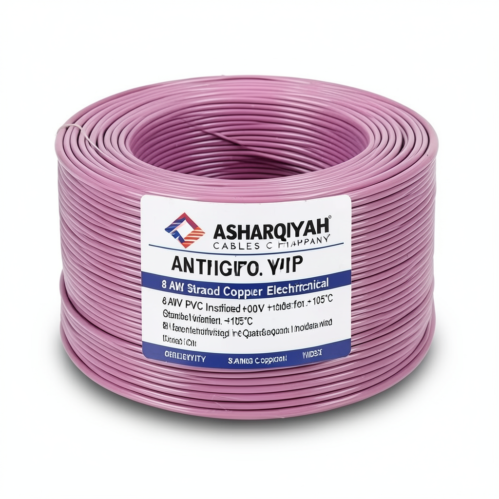 سلك كهرباء 8 AWG نحاس مجدول معزول PVC +105°C بنفسجي جهد 600 فولت | شركة كابلات الشرقية للصناعة