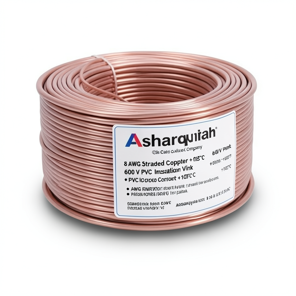 لفة سلك 8 AWG نحاس مجدول معزول PVC +105°C زهرى، جهد 600 فولت | شركة كابلات الشرقية للصناعة