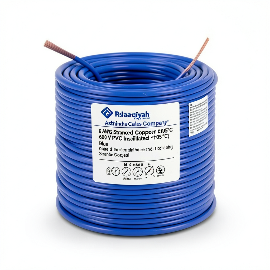 سلك كهرباء 6 AWG نحاس مجدول معزول PVC +105°C ازرق، 600 فولت | شركة كابلات الشرقية للصناعة