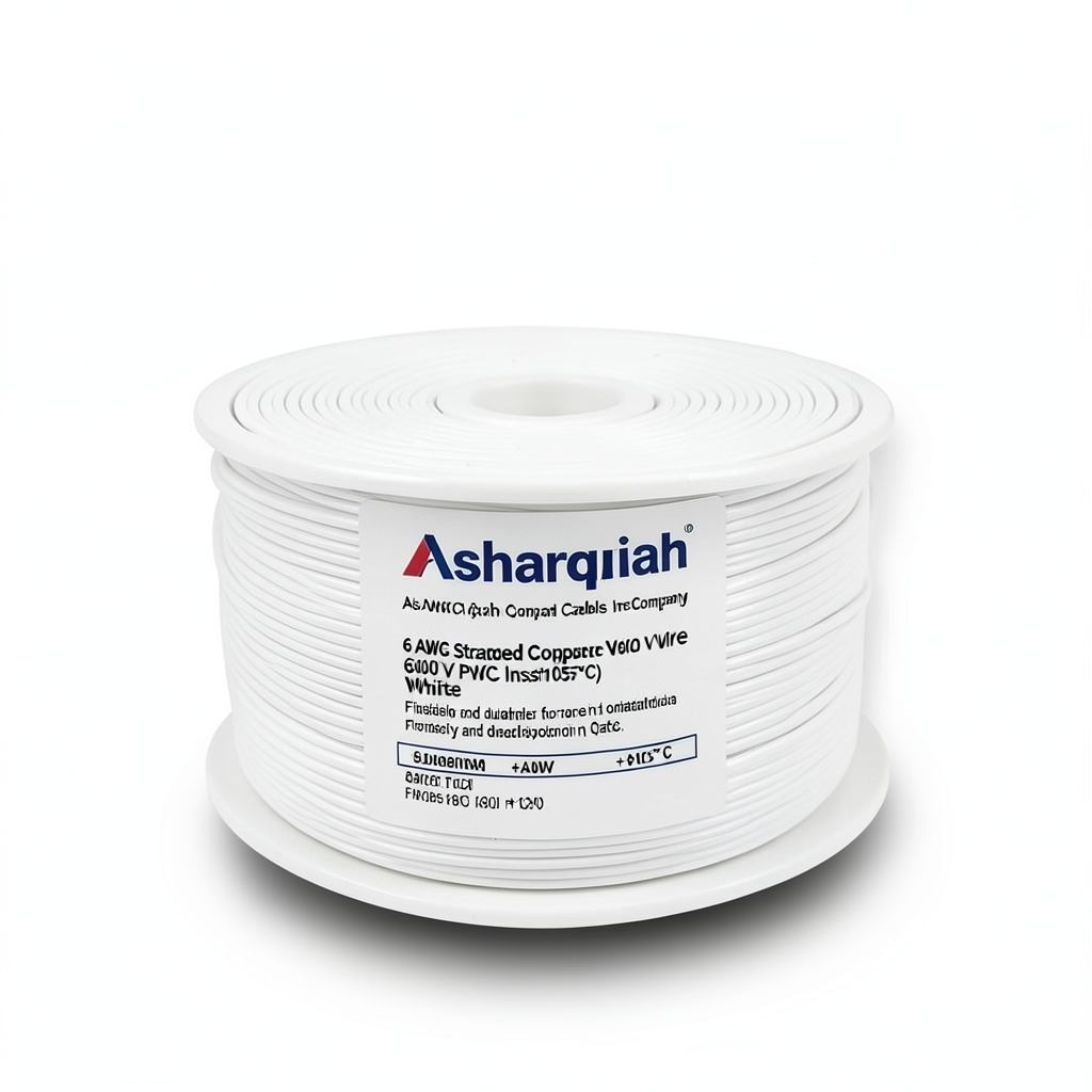 لفة سلك 6 AWG نحاس مجدول معزول PVC +105°C أبيض، 600 فولت | شركة كابلات الشرقية للصناعة