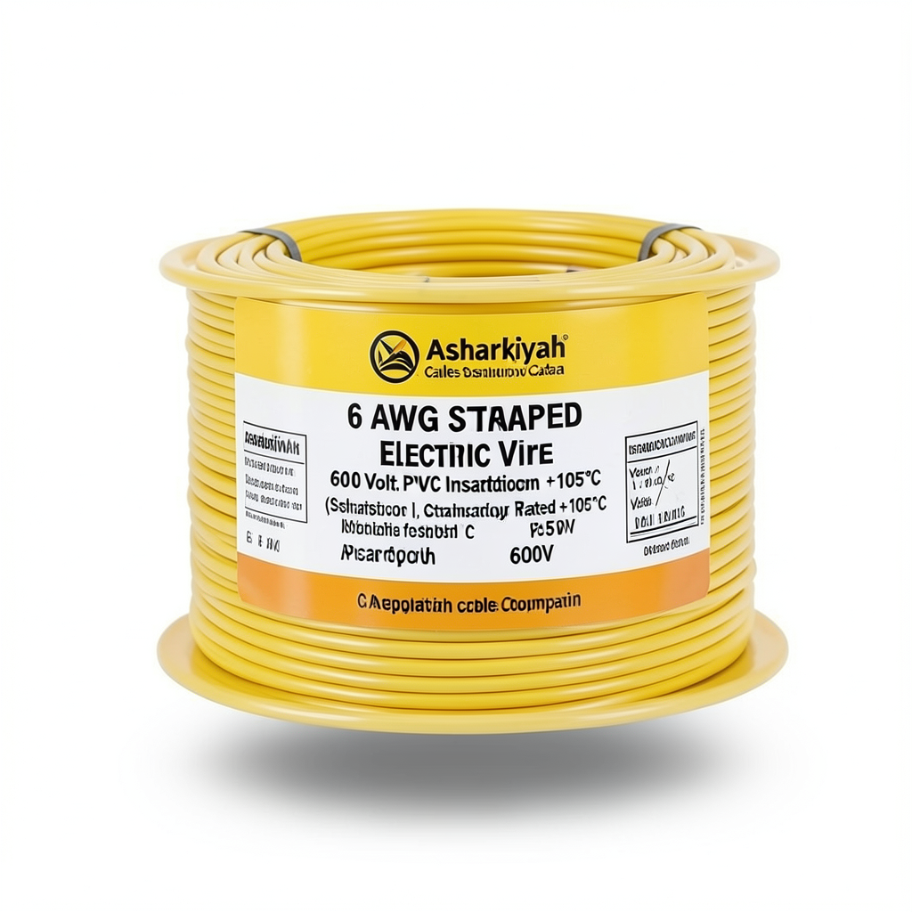 سلك كهرباء 6 AWG نحاس مجدول معزول PVC +105°C اصفر، 600 فولت | شركة كابلات الشرقية للصناعة