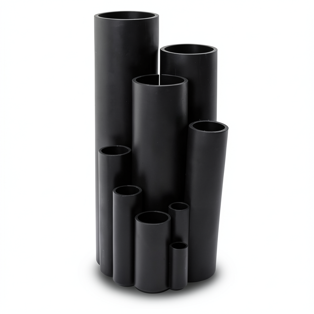 أنبوب بلاستيك HDPE ضغط اسمي 16 بار PE 80 مقاس 90 مم سمك 8.2 مم لون أسود